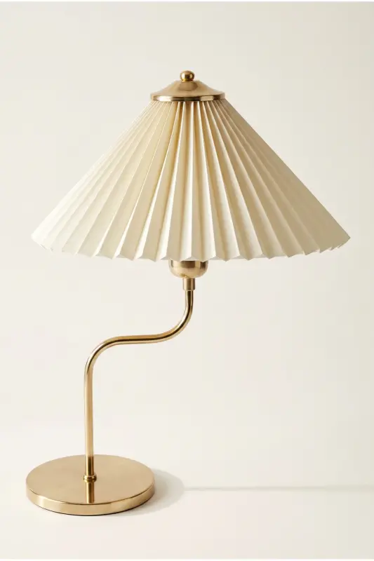Modern Michigan Gold Kaplama Metal Abajur – Krem Kırma Kumaş – 31-45 cm. - Gold-Krem - 1