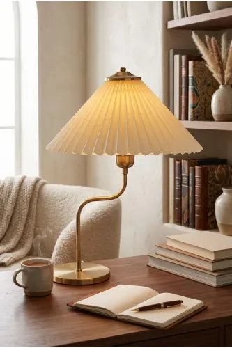 Modern Michigan Gold Kaplama Metal Abajur – Krem Kırma Kumaş – 31-45 cm. - Gold-Krem - VINNER (1)