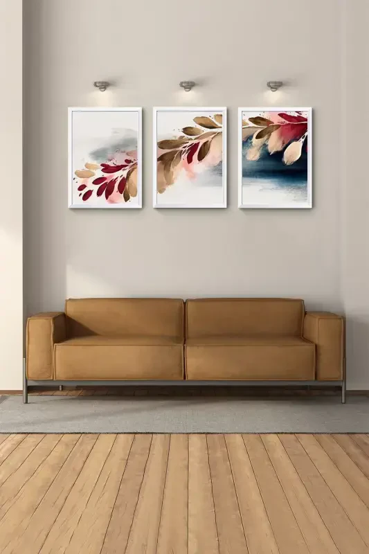 Modern Painting White Framed Painting Set of 3 Wall Paintings Abstract Painting Bedroom Bohemian Painting-White - 1