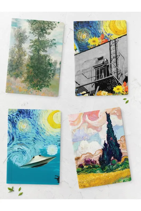 Modern Sanat Temalı Defter Seti - 4 Adet - 14cm*20cm - 64 Sayfa - Çizgisiz-Sanat - POSTIFULL