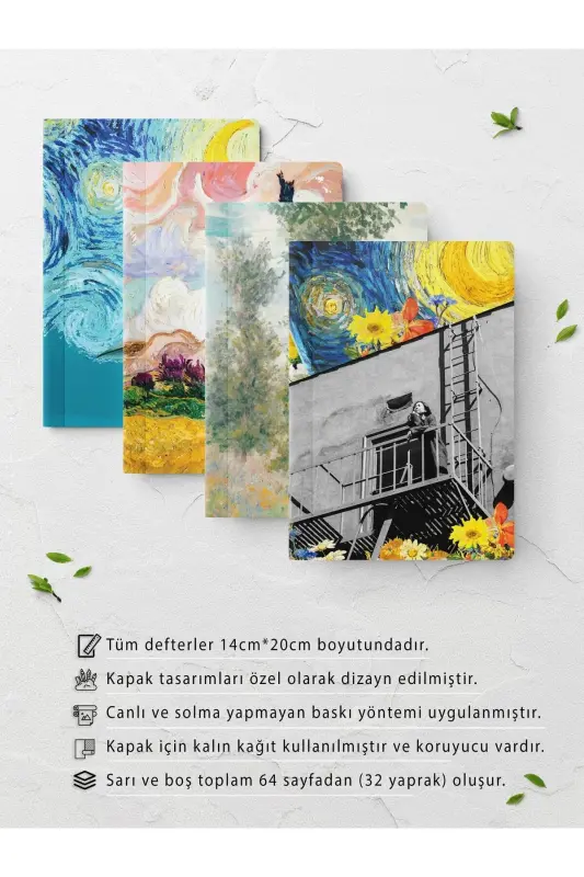 Modern Sanat Temalı Defter Seti - 4 Adet - 14cm*20cm - 64 Sayfa - Çizgisiz-Sanat - 2