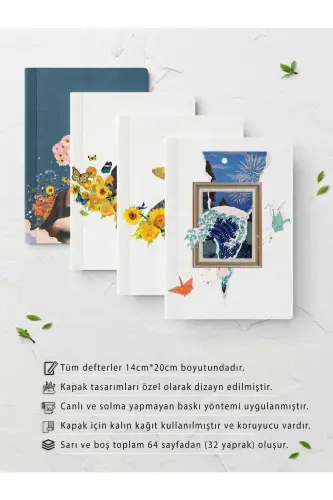 Modern Sanat Temalı Defter Seti - 4 Adet - 14cm*20cm - 64 Sayfa - Çizgisiz-Sanat - POSTIFULL (1)