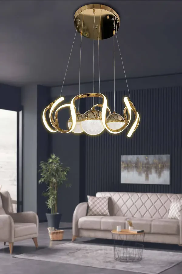 Modern Sarkıt 3 Renk 3 Toplu Led Avize Salon - Oturma Odası Ledli Avize-gold - 4