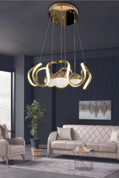 Modern Sarkıt 3 Renk 3 Toplu Led Avize Salon - Oturma Odası Ledli Avize-gold - RSCOLLECTIONS