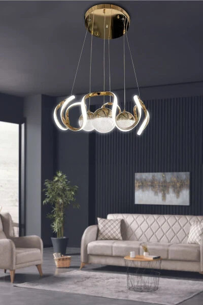 Modern Sarkıt 3 Renk 3 Toplu Led Avize Salon - Oturma Odası Ledli Avize-gold - 3