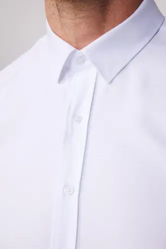 Modern Slim Fit Pamuklu Kolay Ütü Armürlü Erkek Gömlek - Beyaz - 4