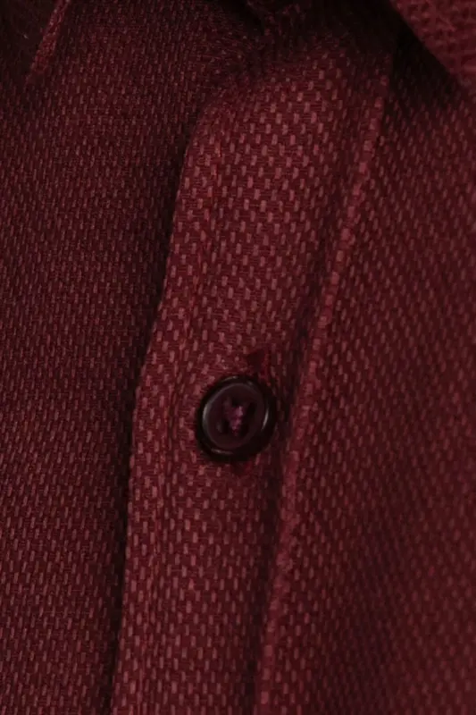 Modern Slim Fit Pamuklu Kolay Ütü Armürlü Erkek Gömlek-Bordo - 5
