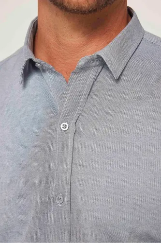 Modern Slim Fit Pamuklu Kolay Ütü Armürlü Erkek Gömlek-Gri - 4