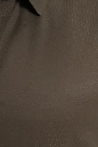 Modern Slim Fit Pamuklu Kolay Ütü Armürlü Erkek Gömlek-Haki - 5