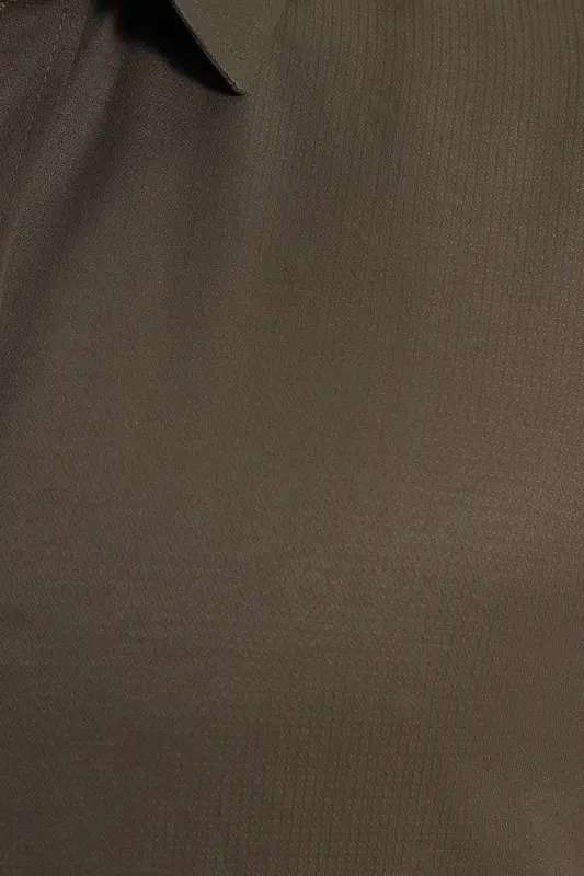 Modern Slim Fit Pamuklu Kolay Ütü Armürlü Erkek Gömlek-Haki - 5