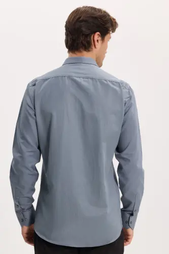 Modern Slim Fit Uzun Kollu Pamuklu Kolay Ütülenebilir Armürlü Gri Erkek Gömlek - Gri - 5