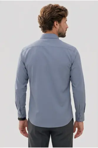 Modern Slim Fit Uzun Kollu Pamuklu Kolay Ütü Armürlü Gri Erkek Gömlek - Gri - 5