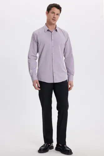 Modern Slim Fit Uzun Kollu Pamuklu Kolay Ütü Armürlü Gül Kurusu Erkek Gömlek-Gül Kurusu - 4