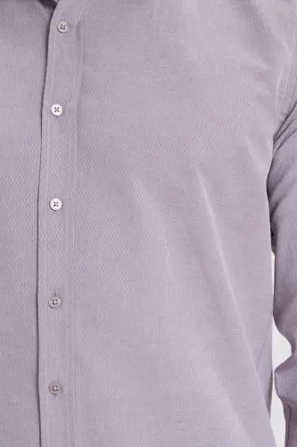 Modern Slim Fit Uzun Kollu Pamuklu Kolay Ütü Armürlü Gül Kurusu Erkek Gömlek-Gül Kurusu - 6