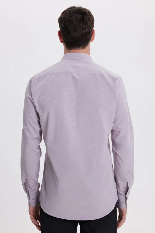 Modern Slim Fit Uzun Kollu Pamuklu Kolay Ütü Armürlü Gül Kurusu Erkek Gömlek-Gül Kurusu - 7
