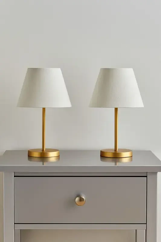 Modern Table Lamp with Cream Shade and Double Gold Painted Soft - RETRO HOME DESIGN