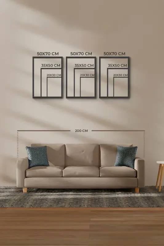 Modern Tablo Beyaz Çerçeveli Tablo 3lü Tablo Duvar Tabloları Soyut Tablo Yatak Odası Bohem Tablo-Beyaz - 2