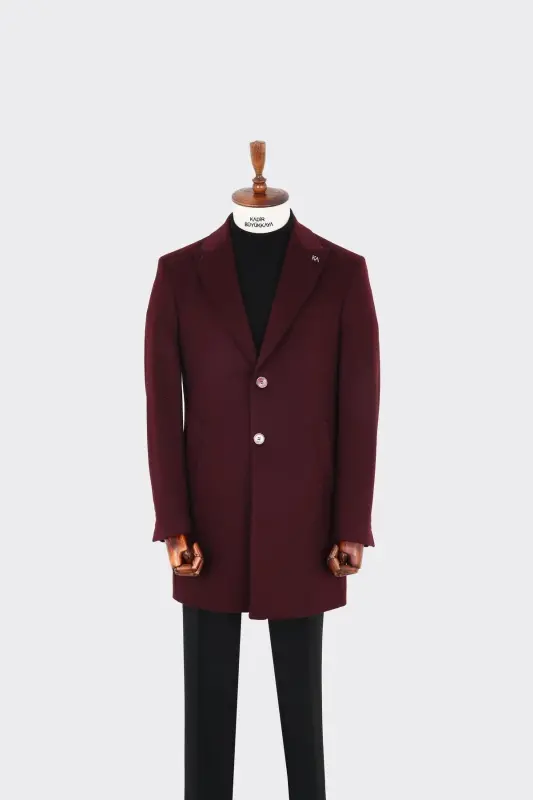 Modern Tasarım Erkek Klasik Kaban - %80 Yün %20 Polyester-kav7000w - Bordo - 3