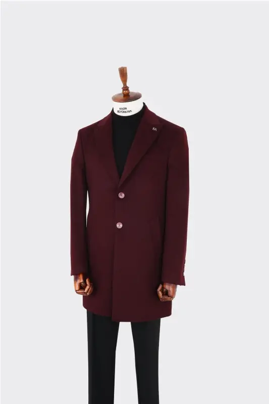Modern Tasarım Erkek Klasik Kaban - %80 Yün %20 Polyester-kav7000w - Bordo - 4