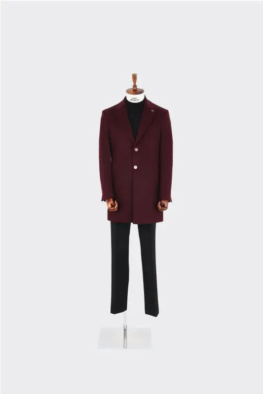 Modern Tasarım Erkek Klasik Kaban - %80 Yün %20 Polyester-kav7000w - Bordo - 5