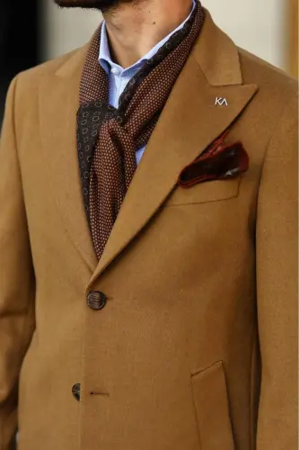 Modern Tasarım Erkek Klasik Kaban - %80 Yün %20 Polyester-kav7000w-Camel - 4