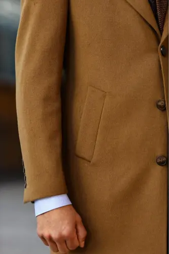 Modern Tasarım Erkek Klasik Kaban - %80 Yün %20 Polyester-kav7000w-Camel - 5