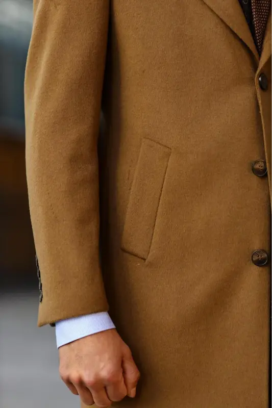 Modern Tasarım Erkek Klasik Kaban - %80 Yün %20 Polyester-kav7000w-Camel - 5