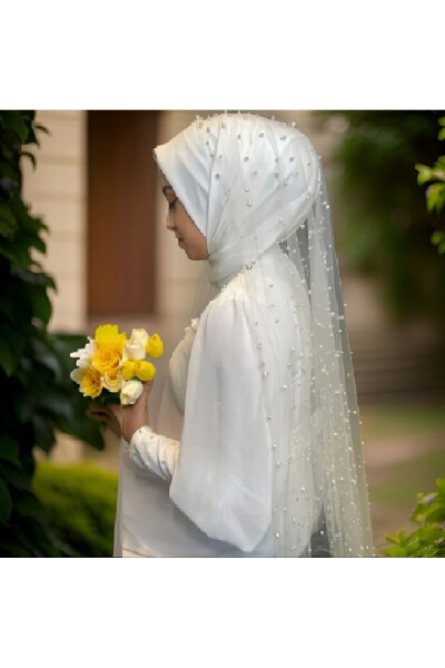 Modest 3 Meter Pearl Beaded Off-White Nun Veil - Elegant and Stylish Design - JETDUKKAN
