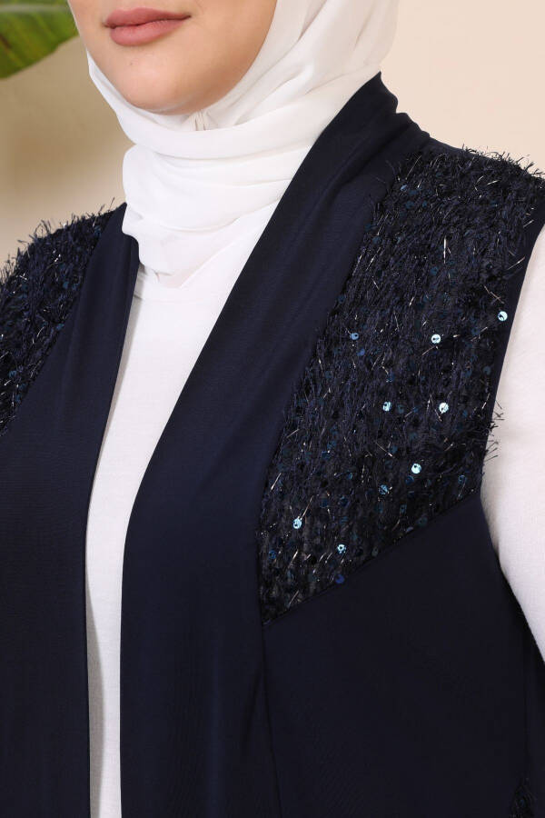 Modest Black Women's Plus Size Vest with Sequins Navy - 11