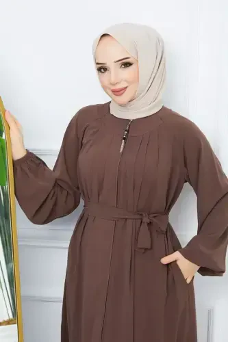 Modest Clothing Medina Silk Robe Pleated Islamic Loose Fit Abaya Dress-VISON - 1