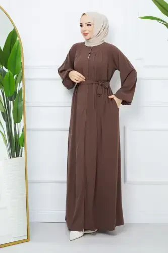 Modest Clothing Medina Silk Robe Pleated Islamic Loose Fit Abaya Dress-VISON - 3