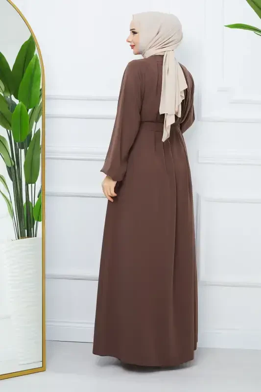 Modest Clothing Medina Silk Robe Pleated Islamic Loose Fit Abaya Dress-VISON - 4