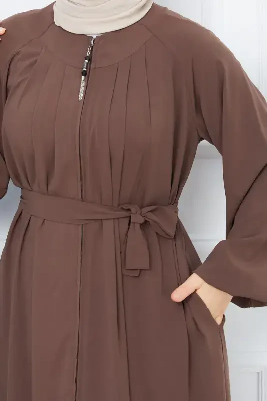 Modest Clothing Medina Silk Robe Pleated Islamic Loose Fit Abaya Dress-VISON - 5