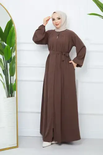 Modest Clothing Medina Silk Robe Pleated Islamic Loose Fit Abaya Dress-VISON - 6