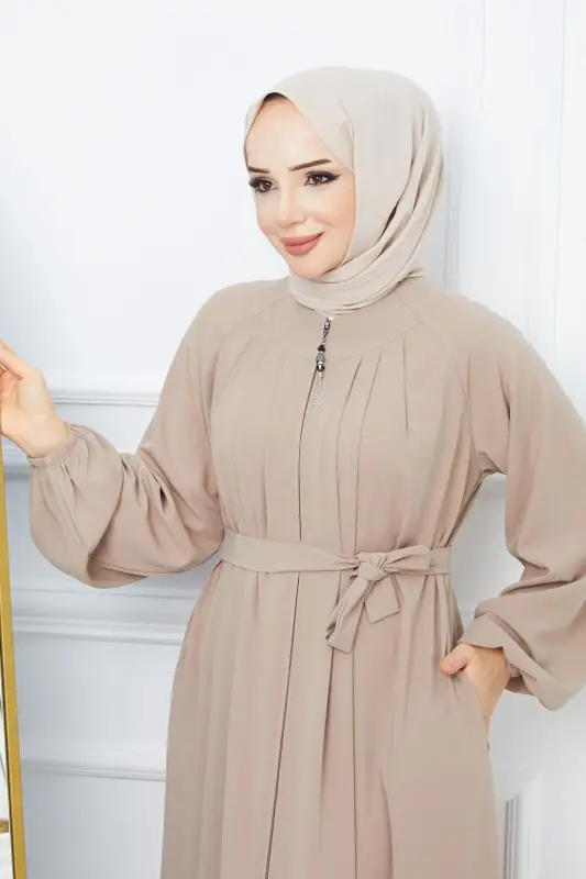 Modest Clothing Medina Silk Robed Pleated Islamic Loose Fit Ferace Dress - MODA ESRE FASHION