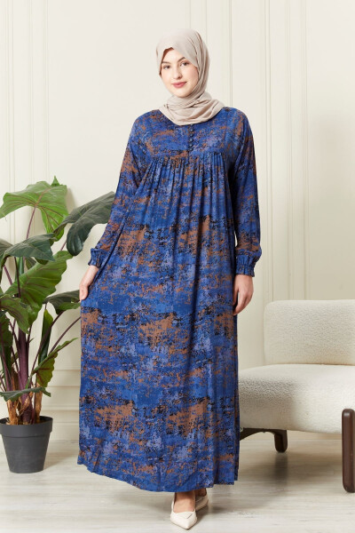 Modest dress with a gathered robe and buttoned front made of viscose fabric, suitable for prayer - 1