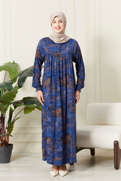 Modest dress with a gathered robe and buttoned front made of viscose fabric, suitable for prayer - 2