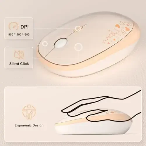 MOFII Беспроводная клавиатура и мышь Combo, Симпатичная ретро пишущая машинка Клавиатура и бесшумная мышь, 2,4 ГГц Полноразмерная компьютерная клавиатура Беспроводная мышь для ПК, Ноутбука, Настольного компьютера, Windows (Желтый Красочный) - 3