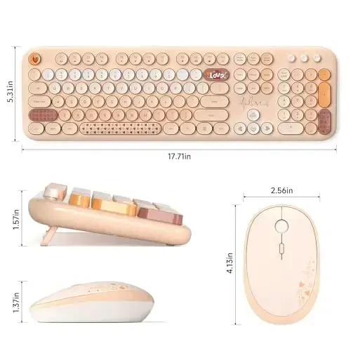 MOFII Беспроводная клавиатура и мышь Combo, Симпатичная ретро пишущая машинка Клавиатура и бесшумная мышь, 2,4 ГГц Полноразмерная компьютерная клавиатура Беспроводная мышь для ПК, Ноутбука, Настольного компьютера, Windows (Желтый Красочный) - 6