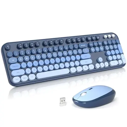 MOFII Wireless Keyboard and Mouse Combo,2.4G Typewriter Keyboard Quiet Mice | Retro Full Size Computer Keyboards, Cute Mouse, USB Dongle Plug and Play, for PC,Laptop,Desktop,Windows (Sea Blue Gradient) 