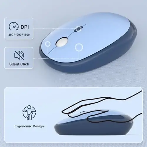 MOFII Wireless Keyboard and Mouse Combo,2.4G Typewriter Keyboard Quiet Mice | Retro Full Size Computer Keyboards, Cute Mouse, USB Dongle Plug and Play, for PC,Laptop,Desktop,Windows (Sea Blue Gradient) - 3