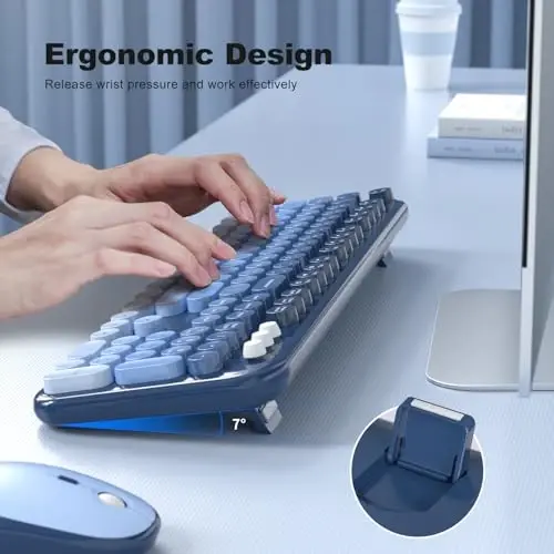 MOFII Wireless Keyboard and Mouse Combo,2.4G Typewriter Keyboard Quiet Mice | Retro Full Size Computer Keyboards, Cute Mouse, USB Dongle Plug and Play, for PC,Laptop,Desktop,Windows (Sea Blue Gradient) - 4