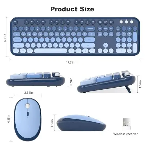 MOFII Wireless Keyboard and Mouse Combo,2.4G Typewriter Keyboard Quiet Mice | Retro Full Size Computer Keyboards, Cute Mouse, USB Dongle Plug and Play, for PC,Laptop,Desktop,Windows (Sea Blue Gradient) - 6