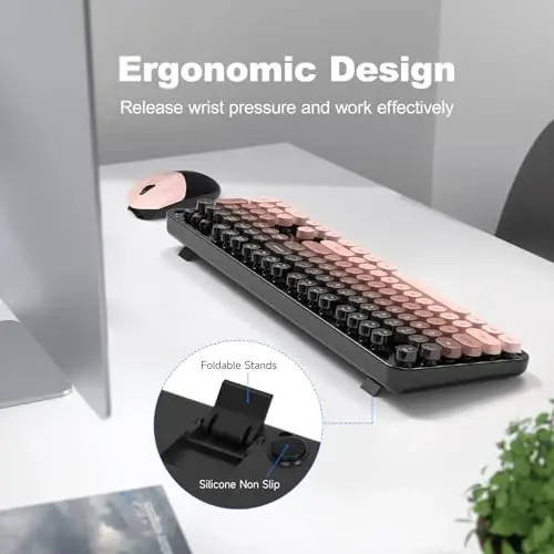 MOFII Wireless Keyboard and Mouse Combo, 2.4GHz Retro Typewriter Keyboard Full Size, Cute Wireless Mice, USB Dongle Plug and Play, for Laptop, PC, Desktop, Windows (BlackBerry Gradient Color) - 3