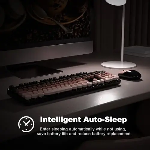 MOFII Wireless Keyboard and Mouse Combo, 2.4GHz Retro Typewriter Keyboard Full Size, Cute Wireless Mice, USB Dongle Plug and Play, for Laptop, PC, Desktop, Windows (BlackBerry Gradient Color) - 4