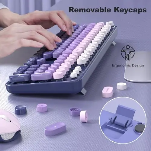MOFII Wireless Keyboard and Mouse Combo, 2.4GHz Retro Typewriter Keyboard Full Size, Cute Wireless Mice, USB Dongle Plug and Play, for Laptop, PC, Desktop, Windows (Purple Gradient Color) - 3