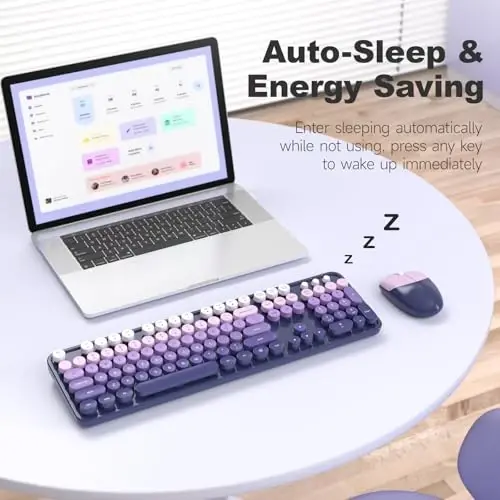 MOFII Wireless Keyboard and Mouse Combo, 2.4GHz Retro Typewriter Keyboard Full Size, Cute Wireless Mice, USB Dongle Plug and Play, for Laptop, PC, Desktop, Windows (Purple Gradient Color) - 4