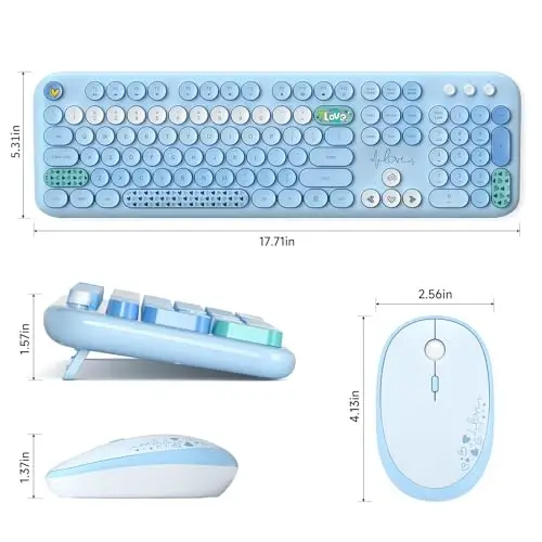 MOFII Wireless Keyboard and Mouse Combo, Cute Retro Typewriter Keyboard and Silent Mouse, 2.4GHz Full Size Computer Keyboard Wireless Mouse Set for PC, Laptop, Desktop, Windows (Blue Colorful) - 6