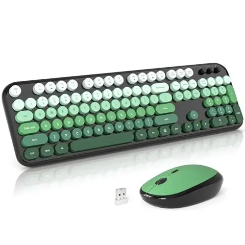 MOFII Wireless Keyboard and Mouse Combo, 2.4GHz Retro Typewriter Keyboard Full Size, Quiet Click Mouse, USB Receiver Plug and Play, for PC, Laptop, Desktop, Windows (Black Green Gradient) - 1