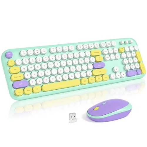 MOFII Wireless Keyboard and Mouse, Retro Typewriter Keyboard and Silent Mouse, 2.4GHz Full Size Keyboard and Mouse Wireless Combo for Laptop, PC, Desktop, Windows (Mint Green) - 1